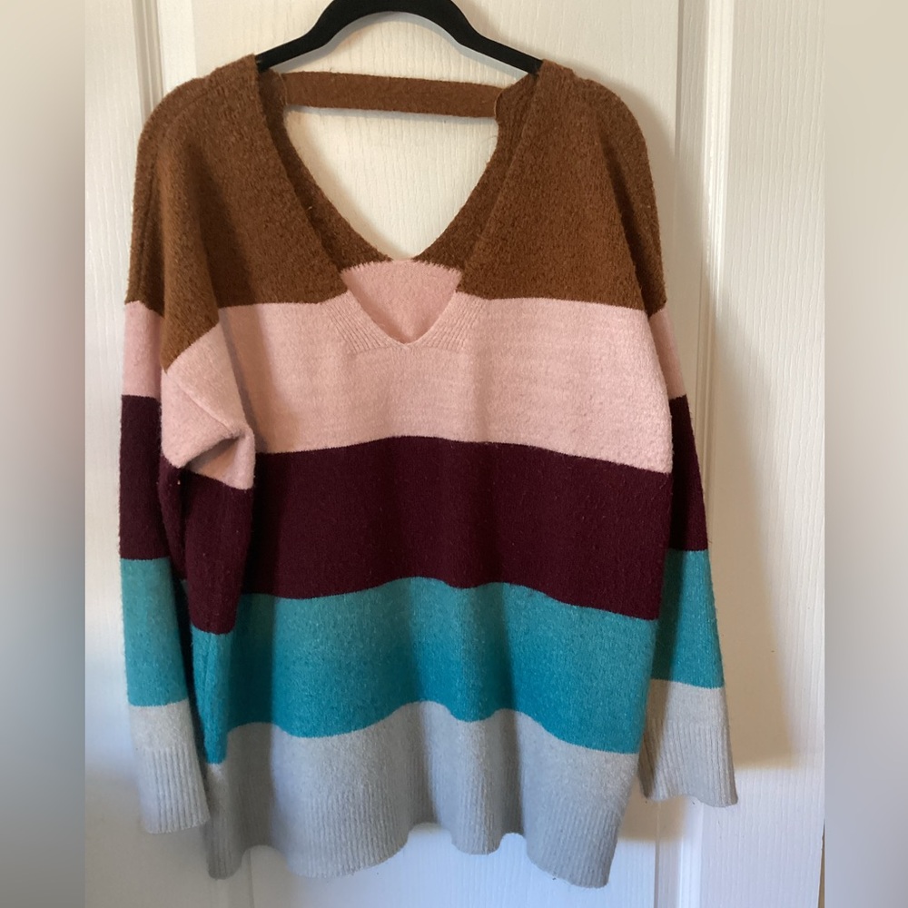 Multicolor Striped V-Neck Sweater